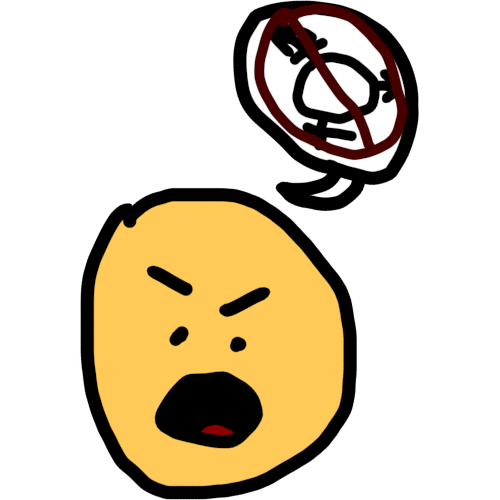 simple yellow emoji face yelling angrily. In their speech bubble is a trans symbol with a dark red no sign over it.